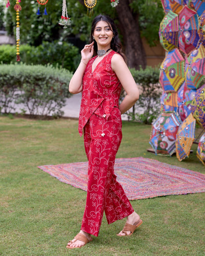 Vats Red Bandhani Cotton Coord Set