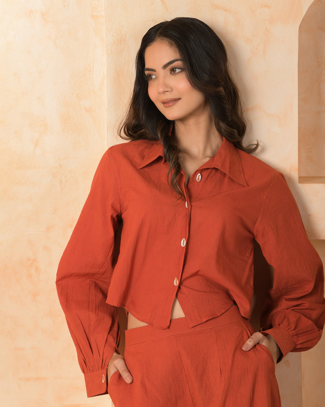 Aurex Orange Solid Cotton Coord Set