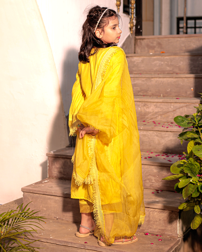 Ember Glow Yellow Muslin Suit Set