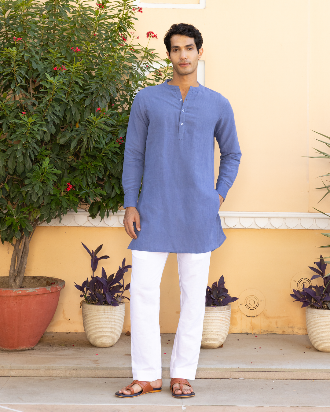 Prabal Blue Solid Cotton Flex Kurta