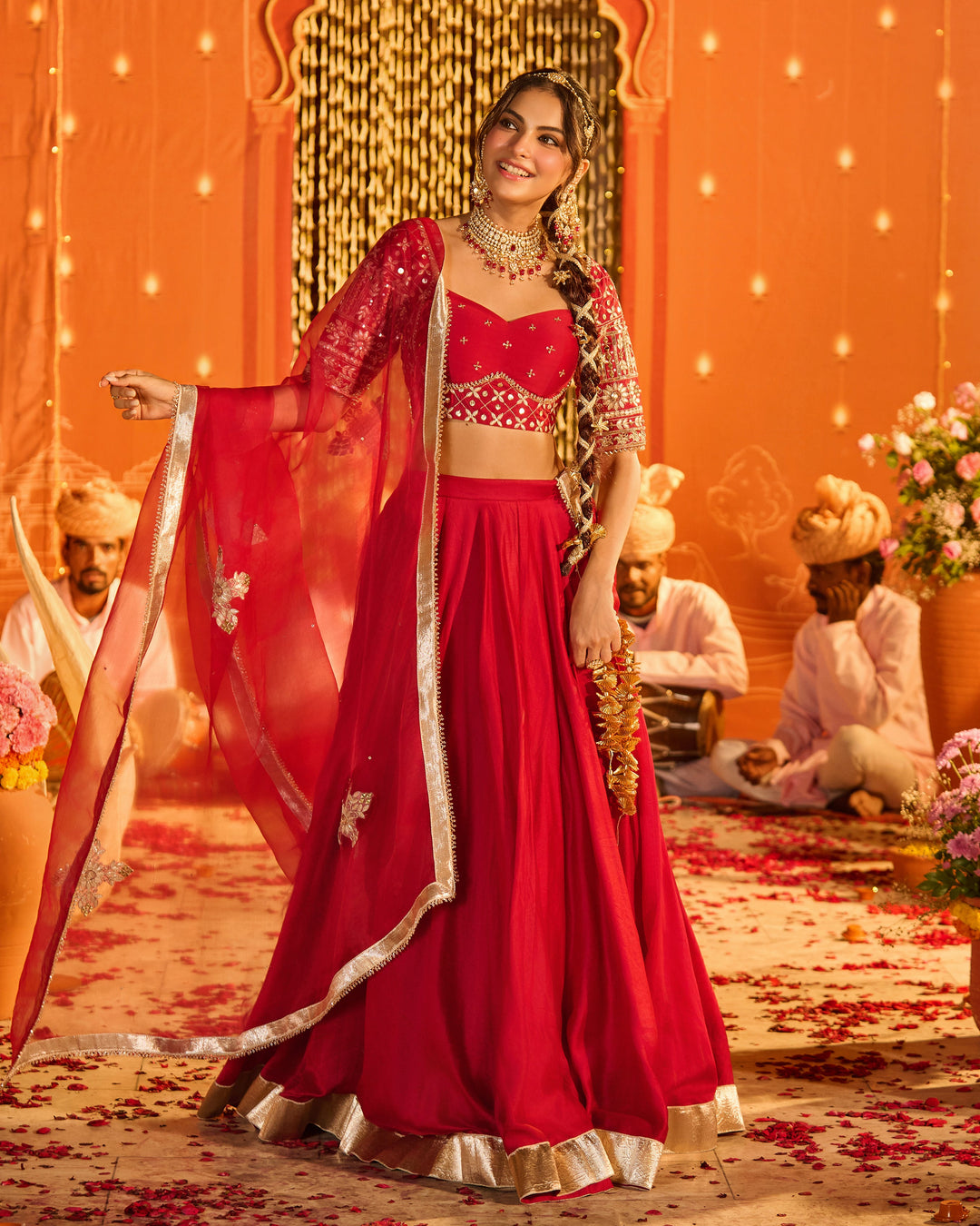 Tejvya Magenta Embroidered Chanderi Lehenga Set