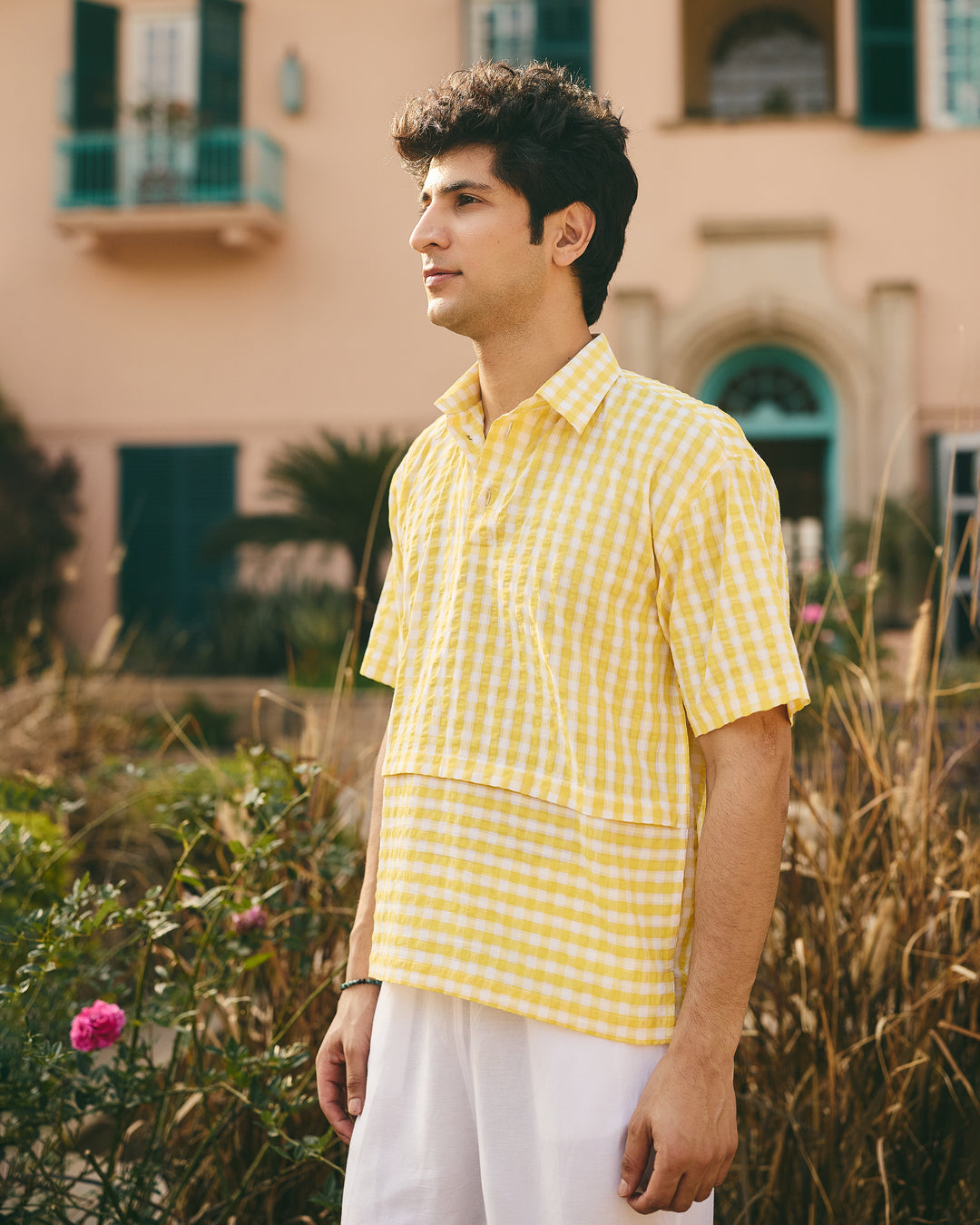 Zev Yellow Cotton Checks Printed Shirt