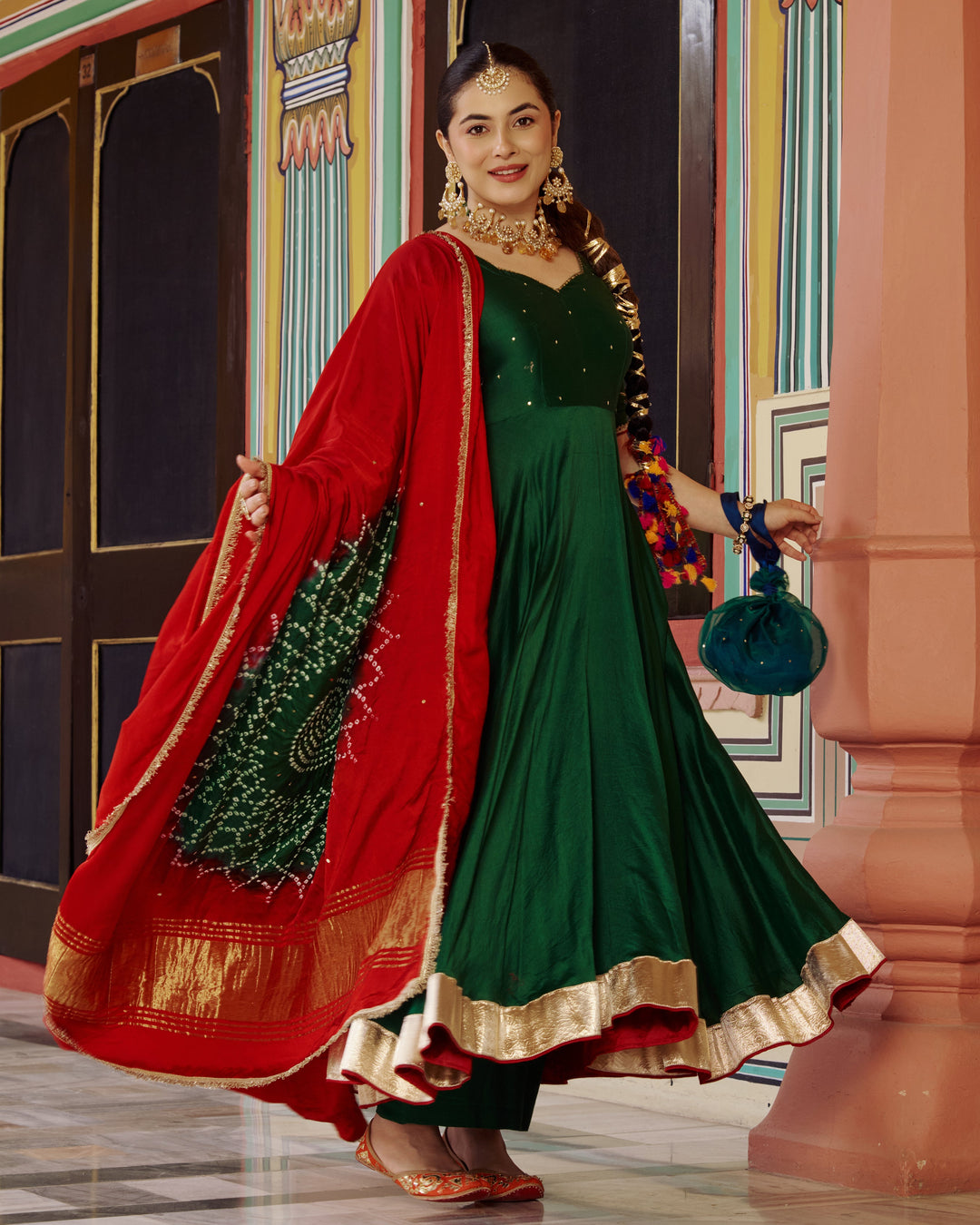 Soma Green Embroidered Chanderi Suit Set