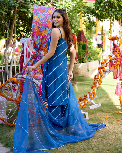 Sneh Blue Leheriya Cotton Suit Set