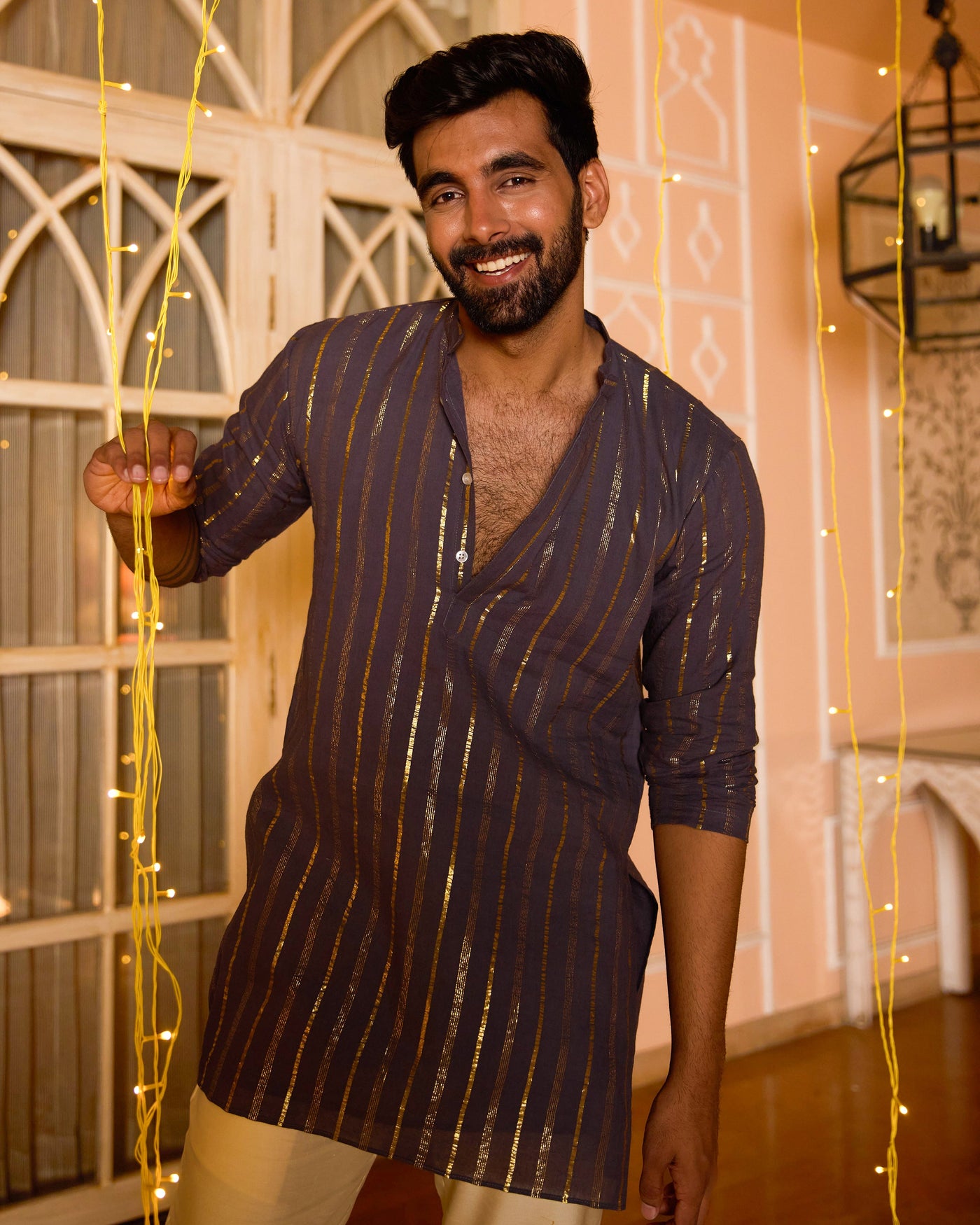 Rajyug Purple Knitted Lurex Kurta