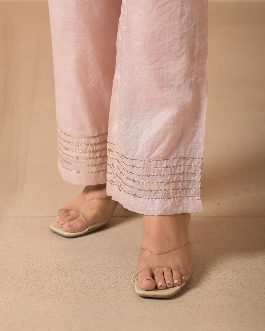 Ilara Pink Chanderi Embroidered Straight Pants
