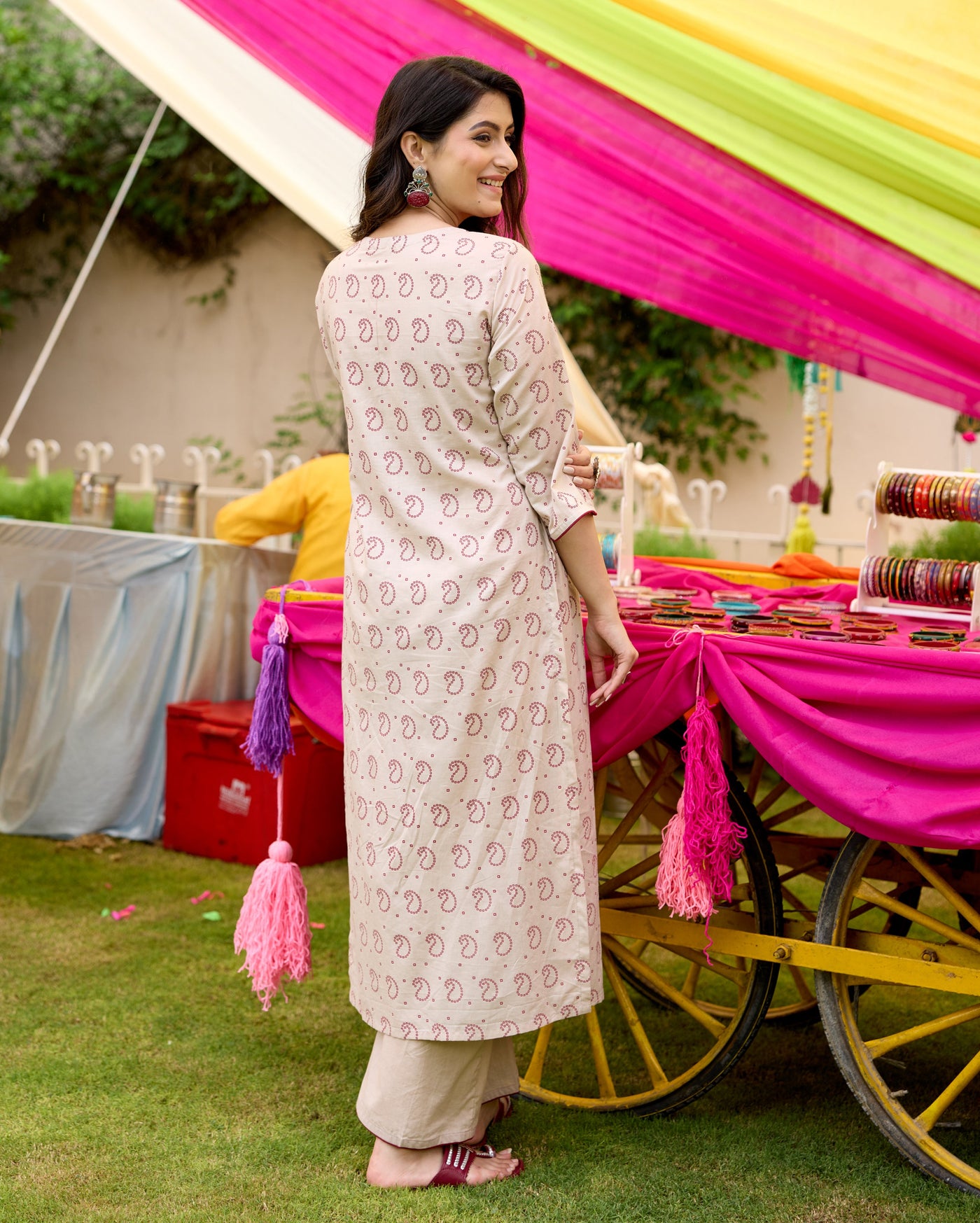 Neeti Beige Bandhani Cotton Kurta Set
