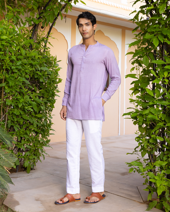 Nakul Purple Solid Dobby Kurta