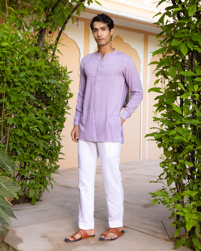 Nakul Purple Solid Dobby Kurta