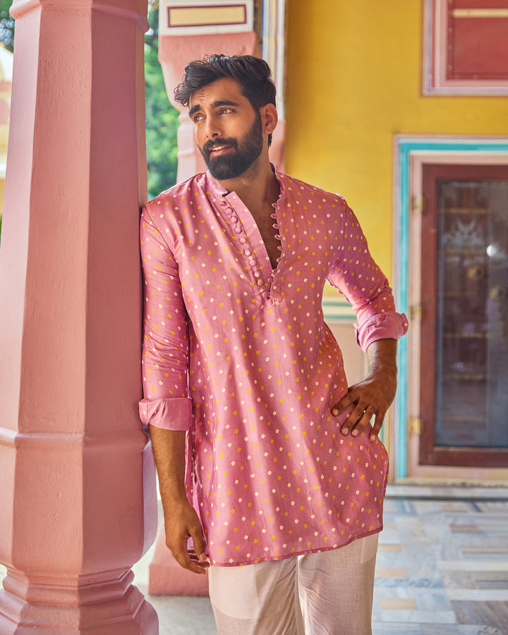 Abhijeet Lavender Bandhani Crepe kurta