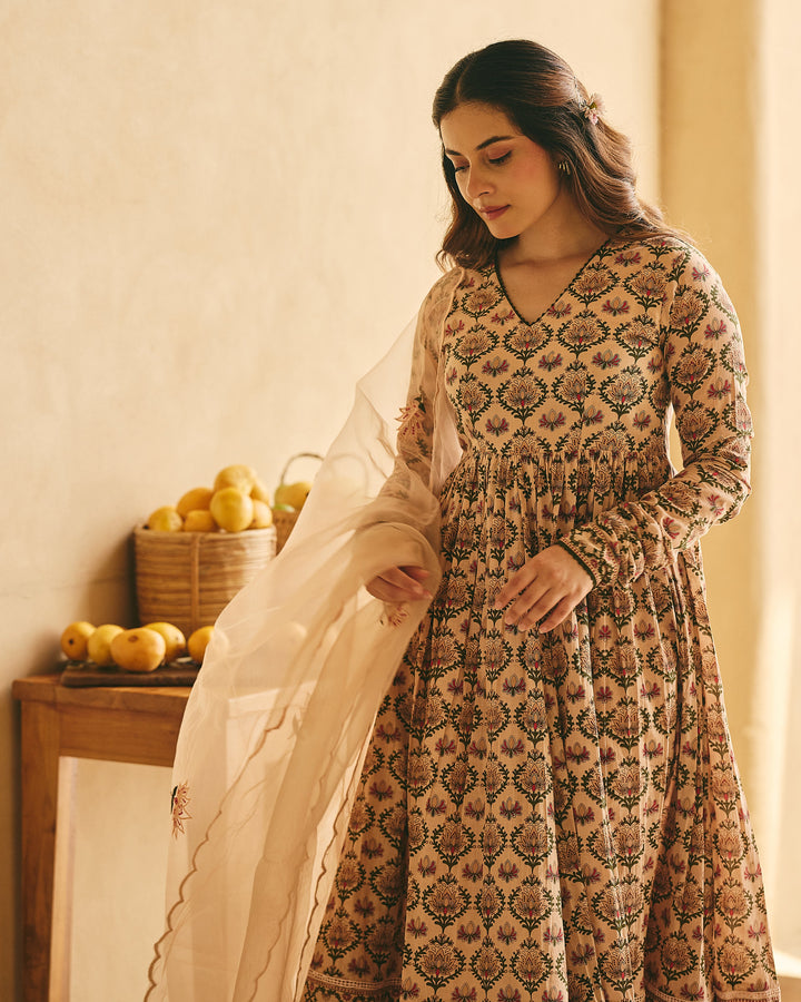 Sahara Peach Cotton Printed Suit Set