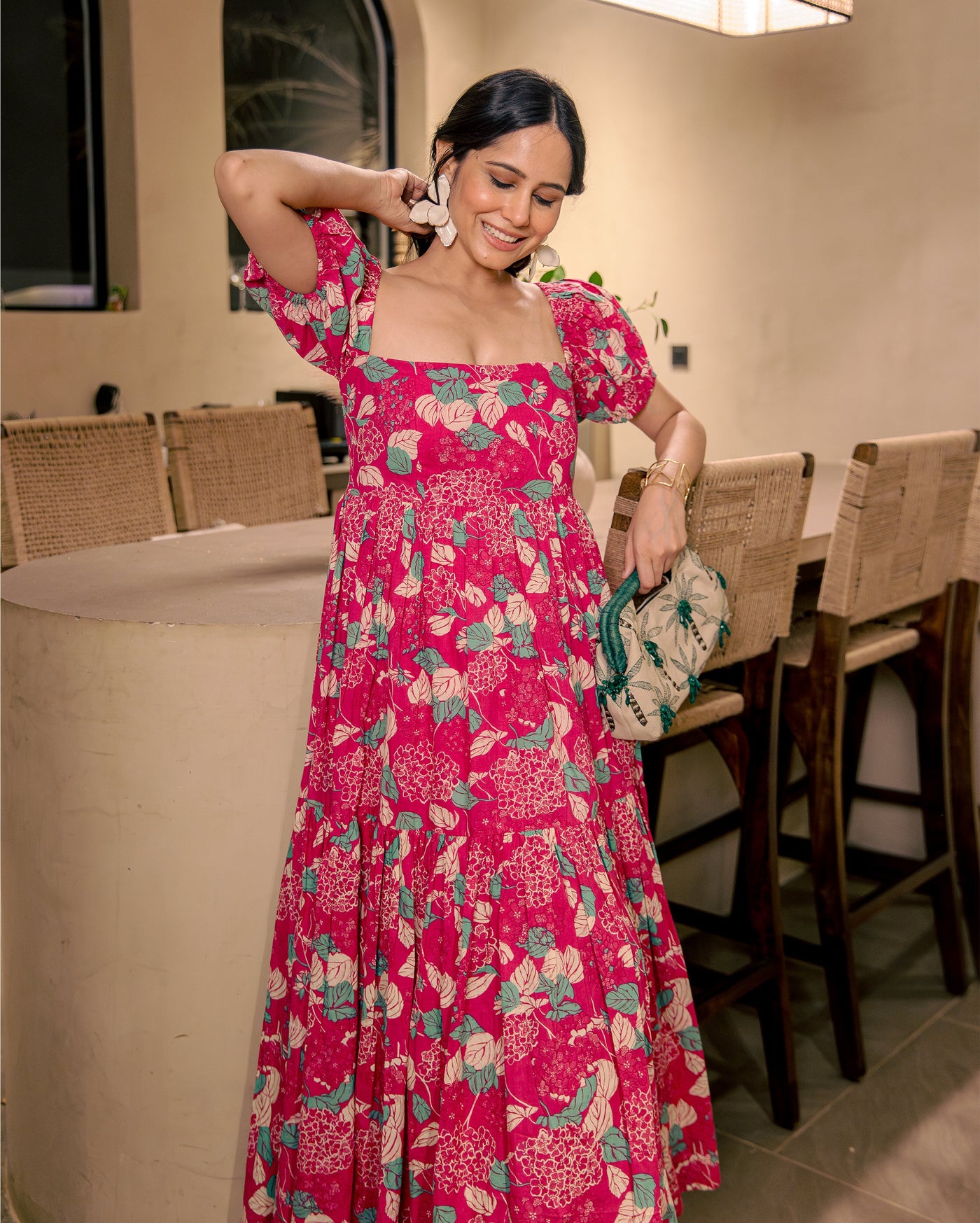 Rose Mist Pink Cotton Printed Dress
