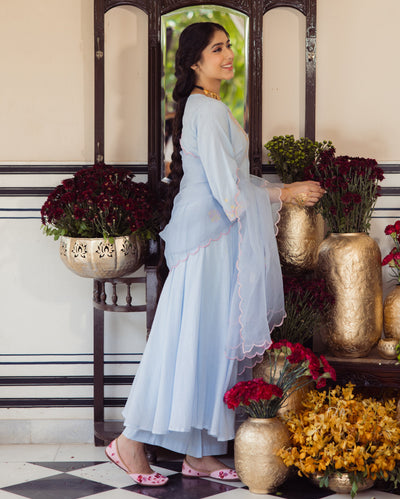 Star Blue Embroidered Cotton Suit Set