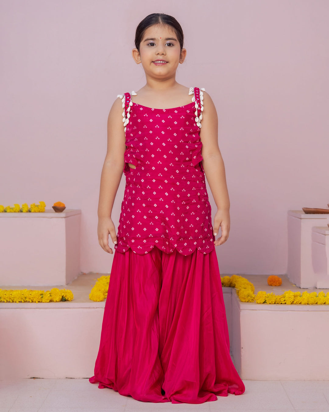 Anvi Pink Bandhani Silk Coord Set