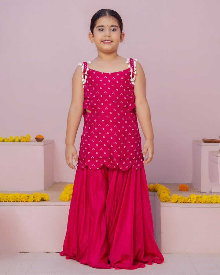 Anvi Pink Bandhani Silk Coord Set