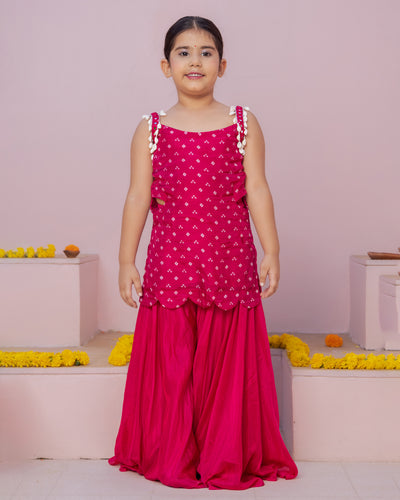 Anvi Pink Bandhani Silk Coord Set