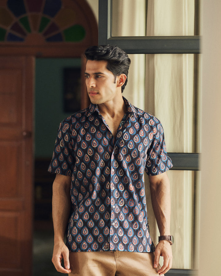 Abeer Black Printed Cotton Shirt