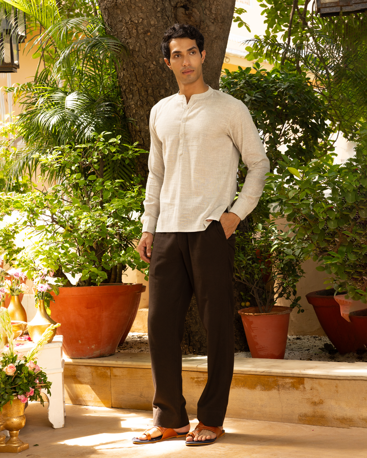 Devansh Grey Solid Cotton Kurta