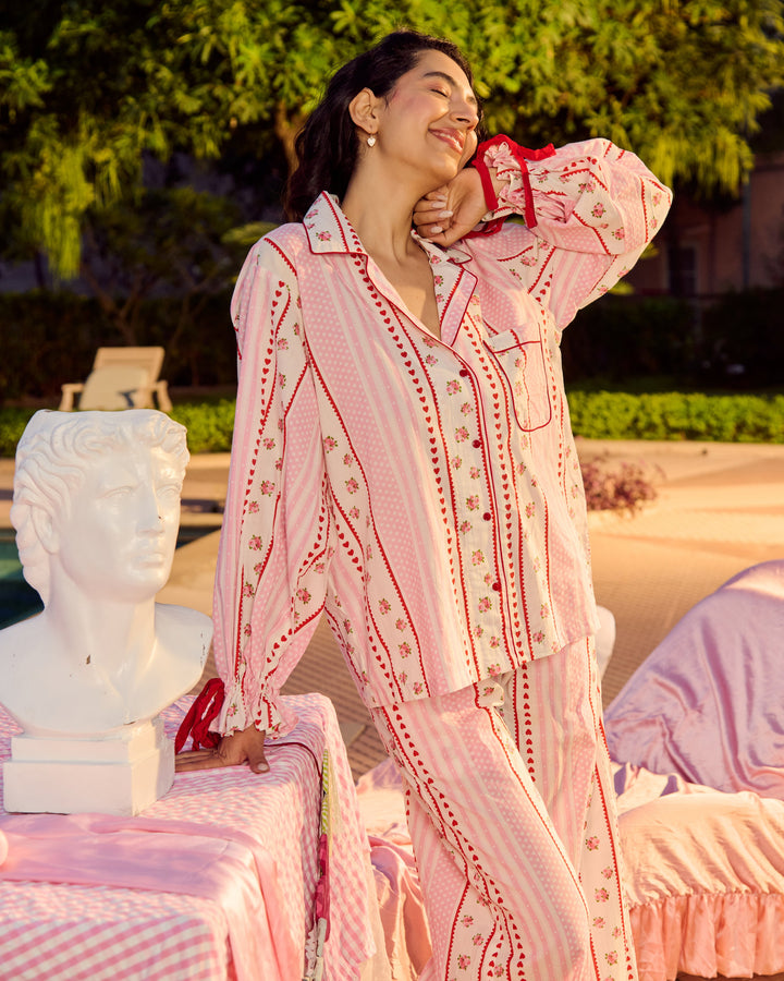 Tiyara Pink Cotton Printed Loungewear