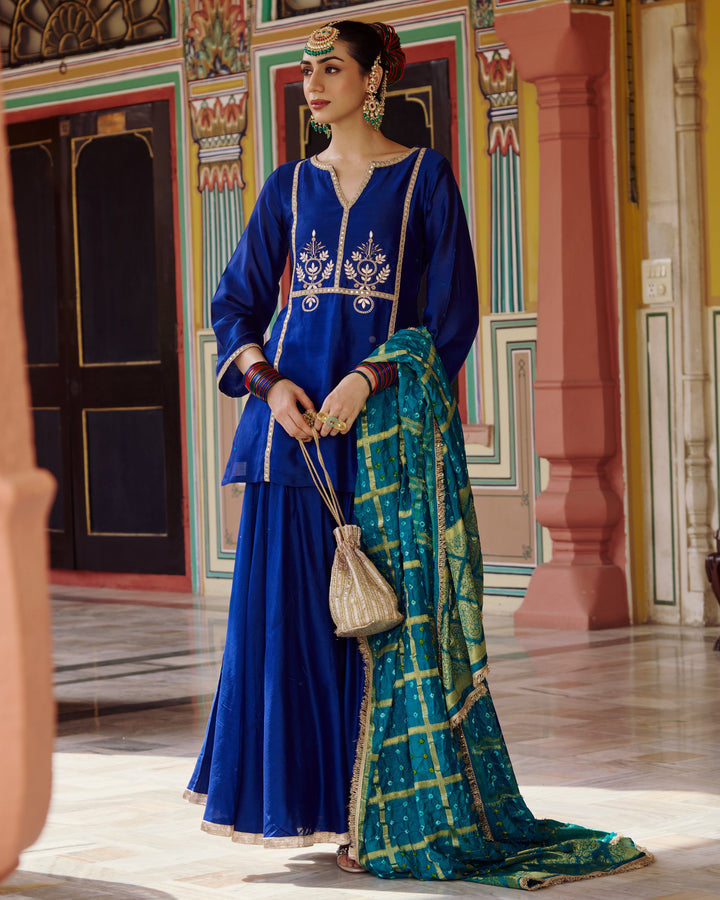Ishani Blue Embroidered Chanderi Suit Set