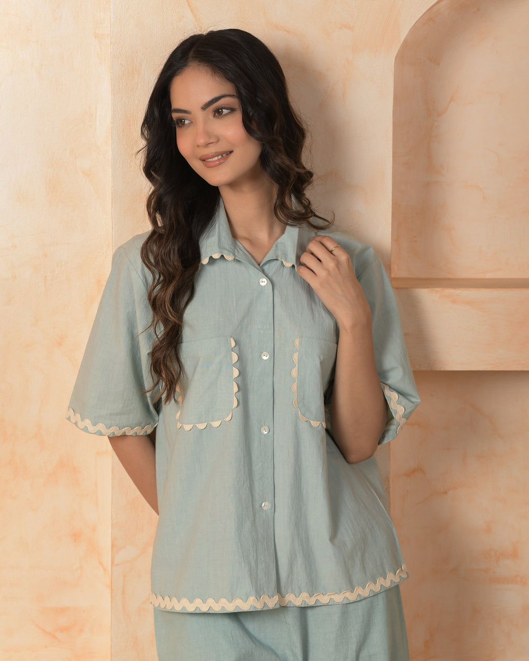 Topaz Blue Solid Cotton Coord Set