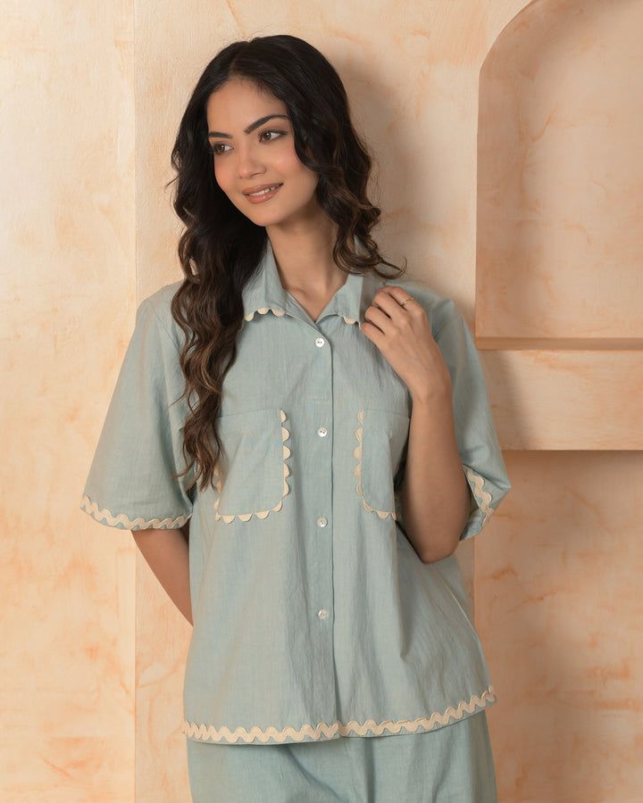 Topaz Blue Solid Cotton Coord Set