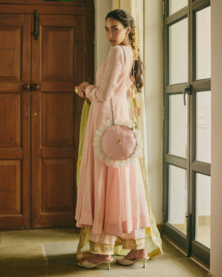 Rangriti Peach Handpainted Cotton Crush Suit Set