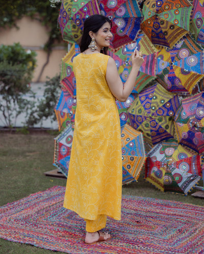 Shikha Yellow Bandhani Cotton Kurta Set