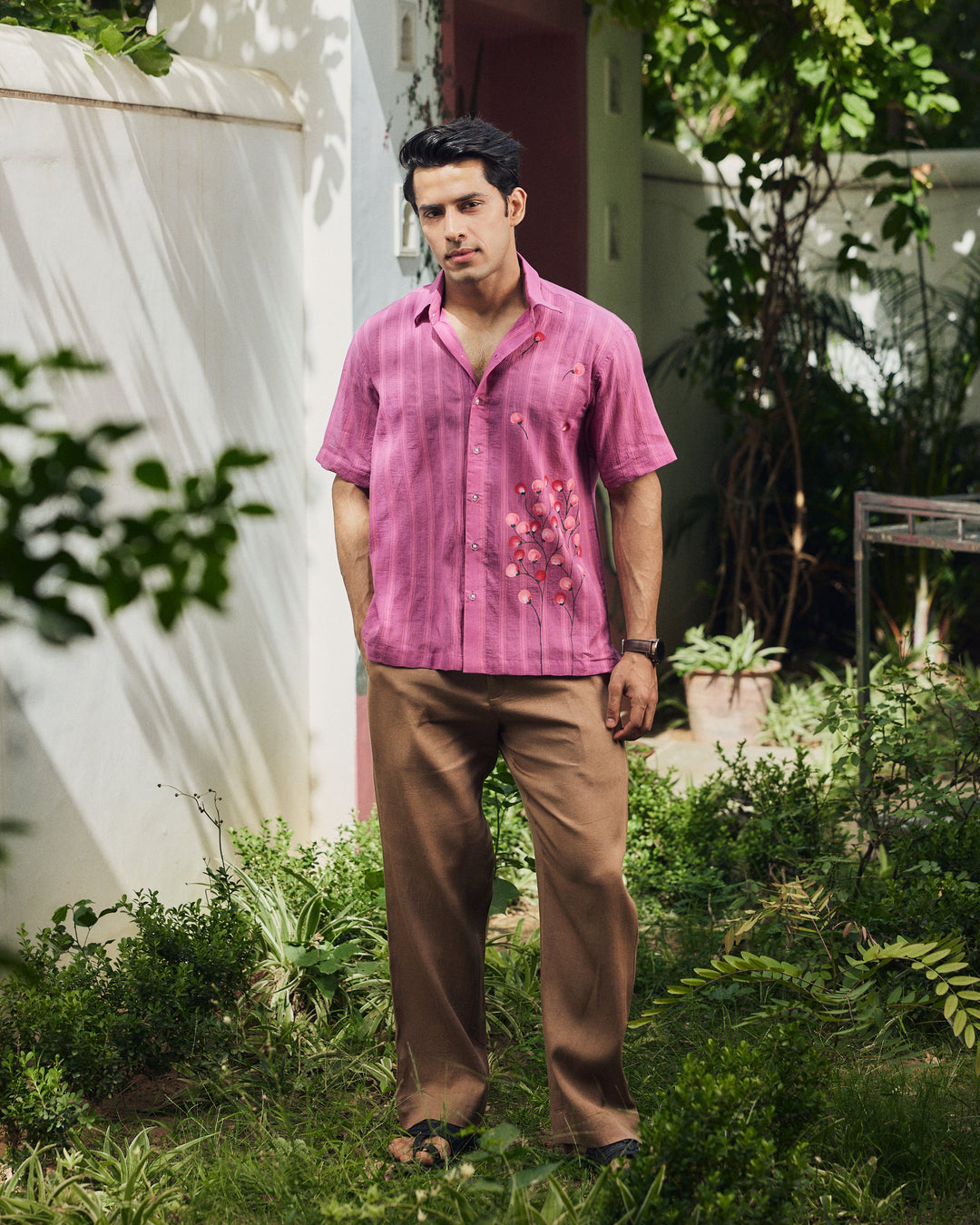 Deejay Purple Cotton Dobby Handpainted Shirt