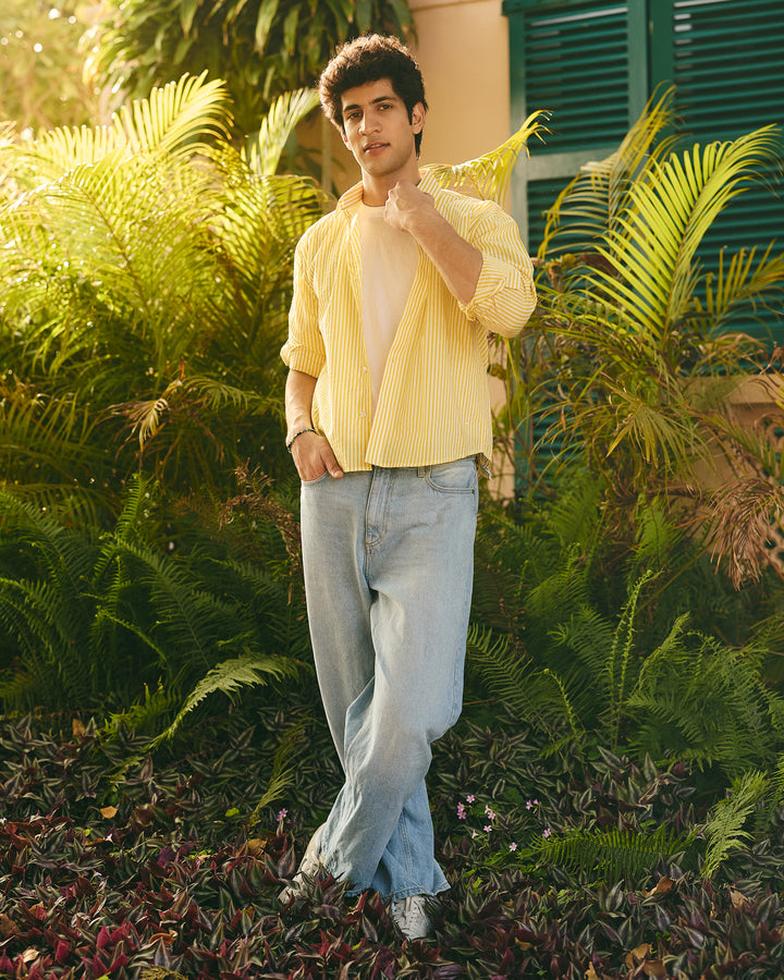Lio Yellow Cotton Checks Stripes Shirt