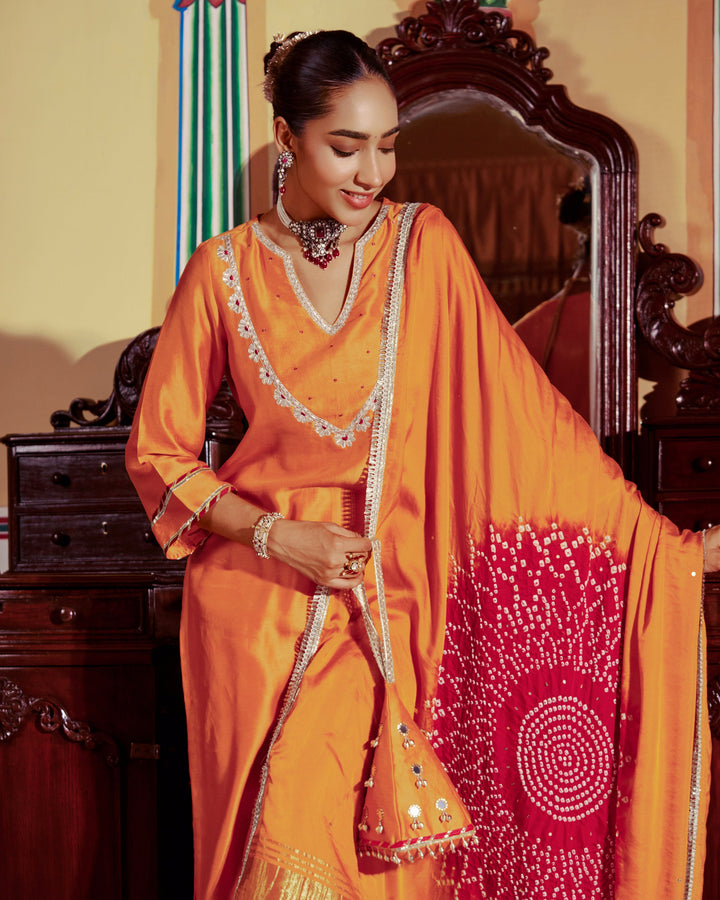 Veera Mustard Embroidered Chanderi Suit Set