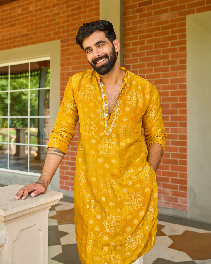 Sanjay Mustard Jacquard Kurta