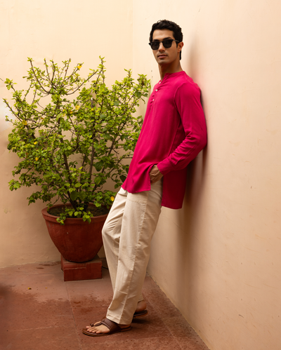 Bhargav Pink Solid Dobby Kurta