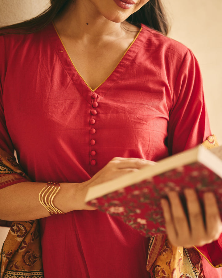 Ritika Maroon Cotton Printed Suit Set