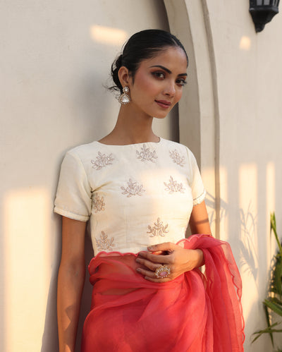 Tara White Chanderi Gotapatti Blouse