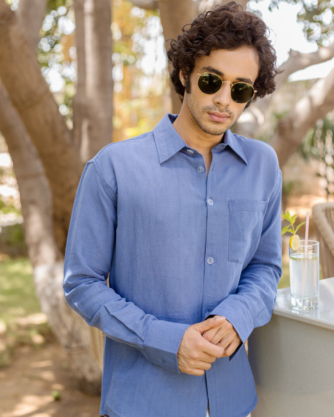 Xavian Blue Cotton Flex Solid Shirt