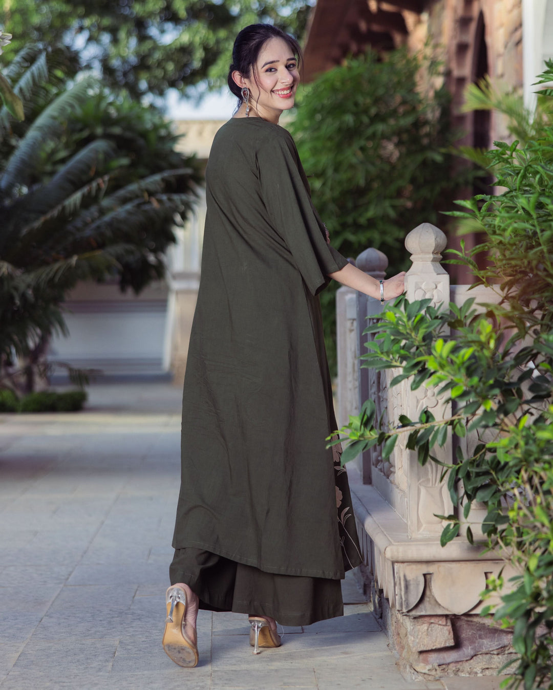 Forest Green Embroidered Cotton Kurta Set