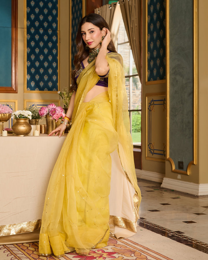 Meher Purple Embroidered Satin Aangi Blouse And Saree