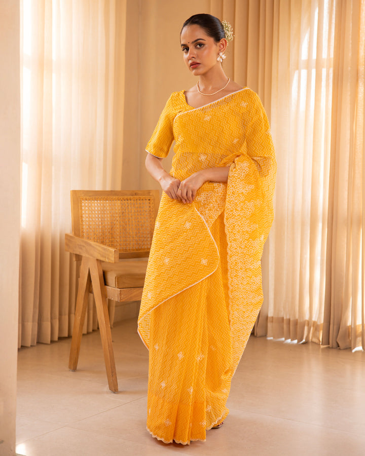 Rangini Yellow Doria Embroidered Saree