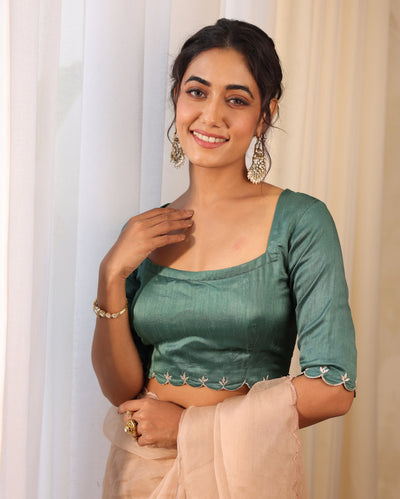Meghna Green Silk Embroidered Blouse