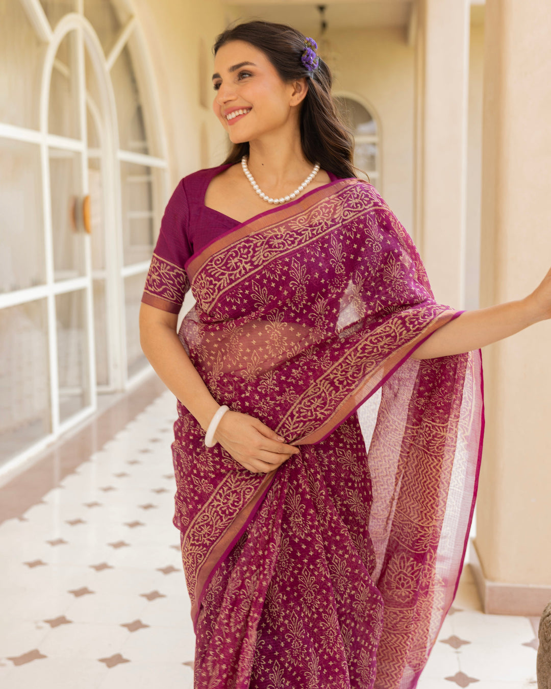 Tara Purple Doria Printed Saree