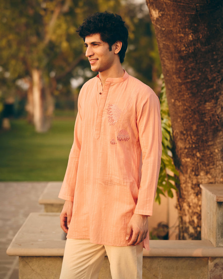 Cavo Peach Cotton Dobby Embroidered Shirt