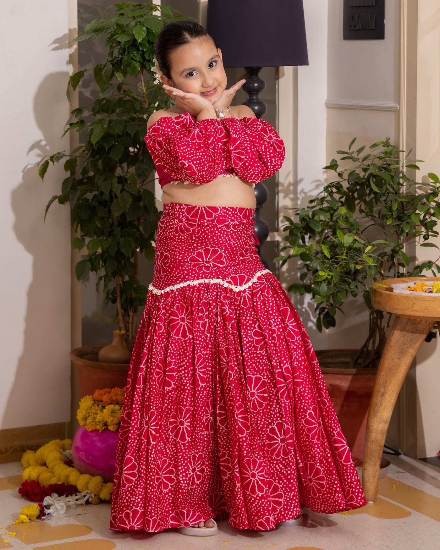 Nayra Pink Bandhani Chanderi Lehenga Set