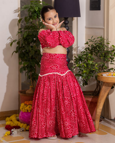 Nayra Pink Bandhani Chanderi Lehenga Set