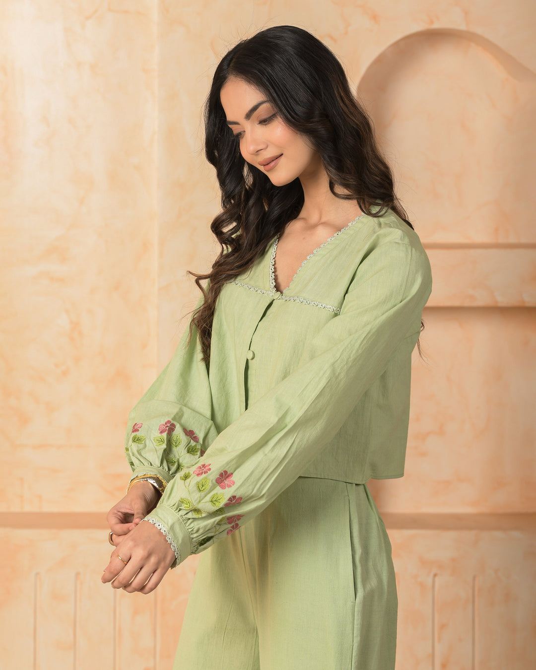 Oriel Green Embroidered Cotton Coord Set
