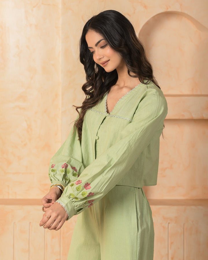Oriel Green Embroidered Cotton Coord Set