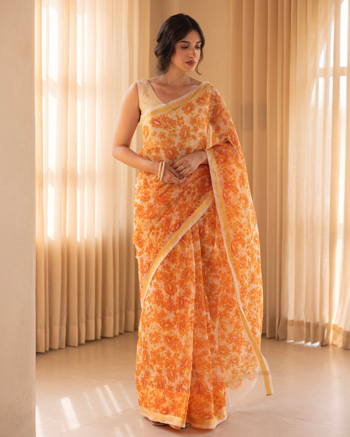 Bahar Peach Doria Printed Saree