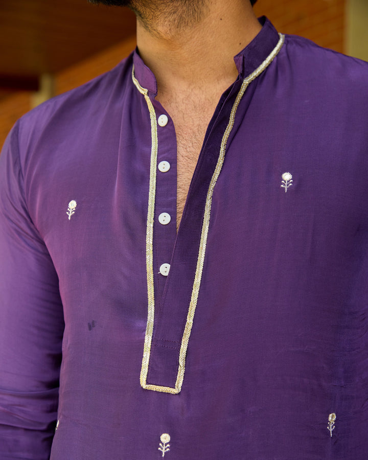 Kavya Purple Embroidered Crepe Kurta