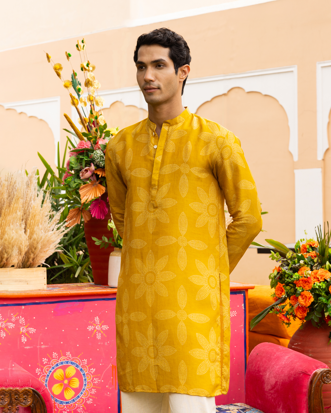 Yuvan Yellow Bandhani Chanderi Kurta