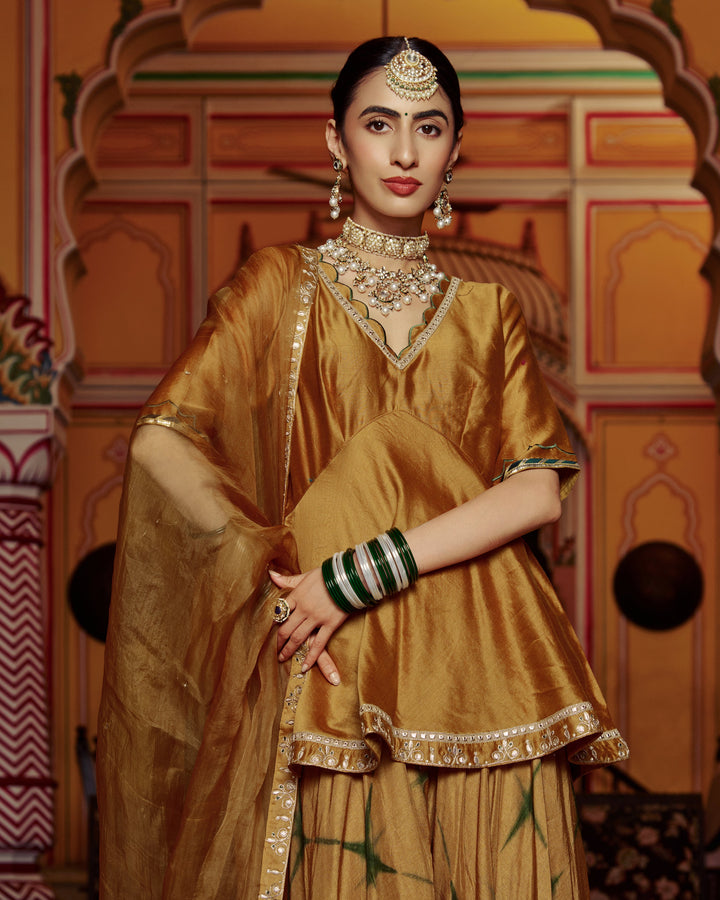 Anmol Mustard Embroidered Tie-Dye Chanderi Suit Set